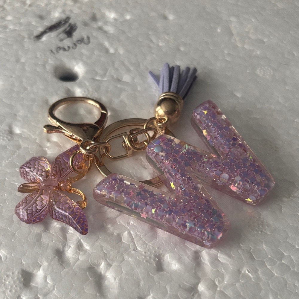 Purple Glitter Keychain with Gold Accents